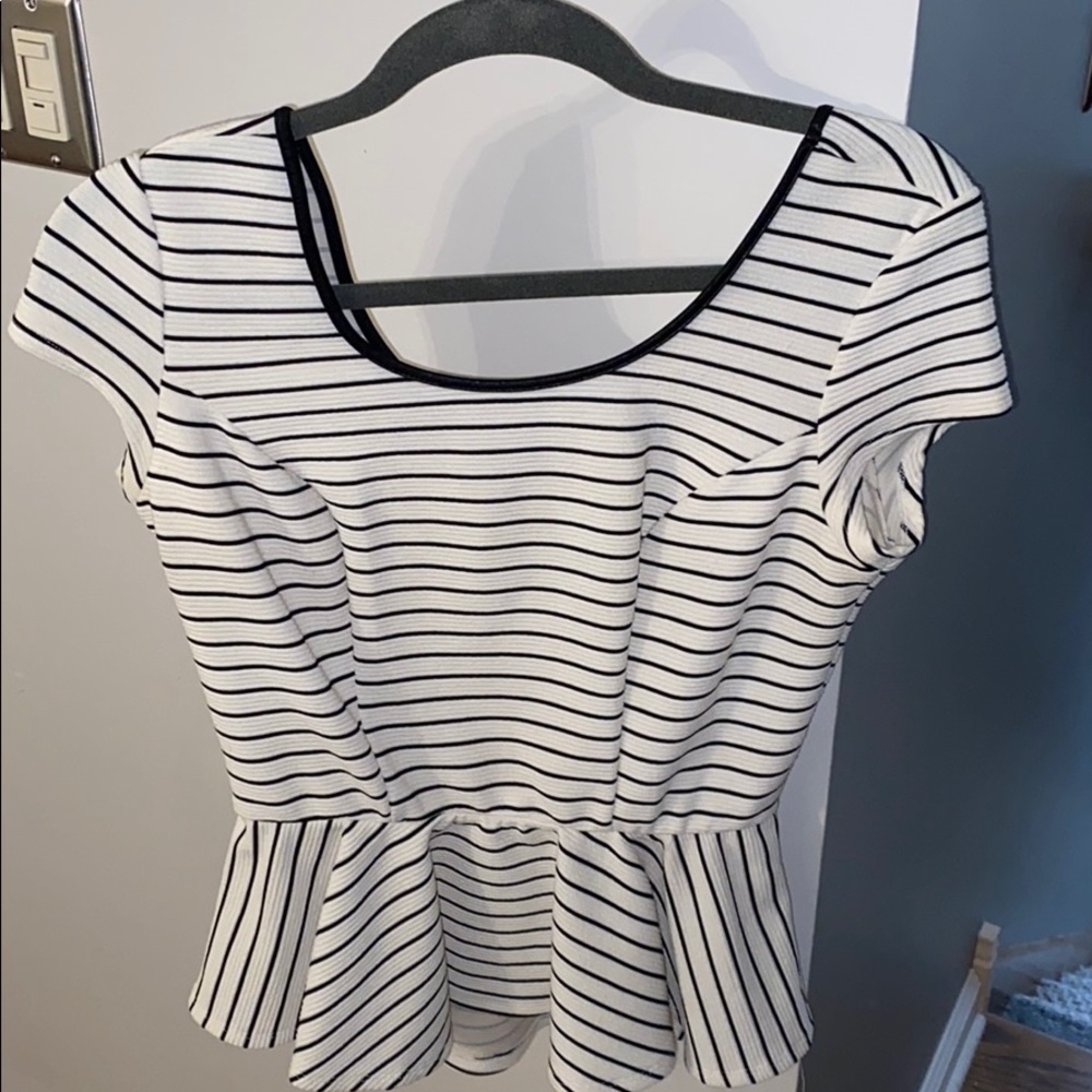 White and Black Striped Peplum Top